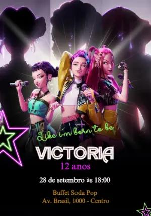 Convite de Aniversário Guerreiras do Kpop Neon Editável