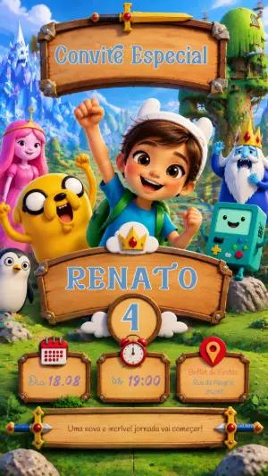 Convite Aniversário Hora de Aventura Menino Editável