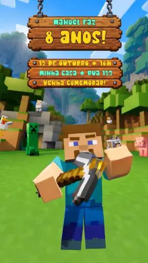 Convite Animado Falante Minecraft para Aniversário Editável
