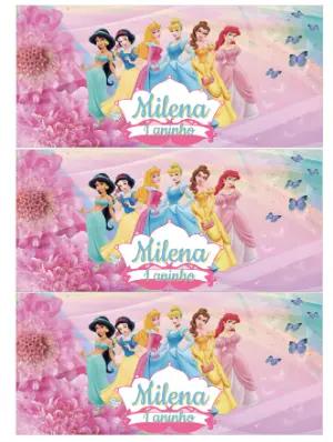 Rótulo para Cofrinho Princesas Rosa Modelo Editável para Festa