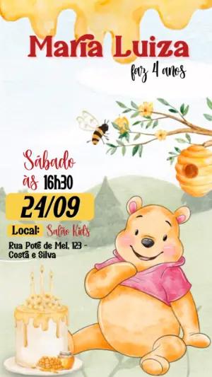 Convite Animado Falante Ursinho Pooh para Aniversário