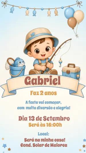 Convite Aniversário Pescador Editável para Festa Infantil
