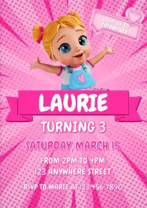 Cute Doll Birthday Invitation | Pink Editable Template