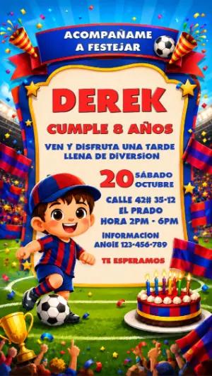 Invitación de Cumpleaños de Fútbol para Editar y Enviar