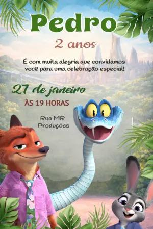 Convite de Aniversário Zootopia Modelo Editável
