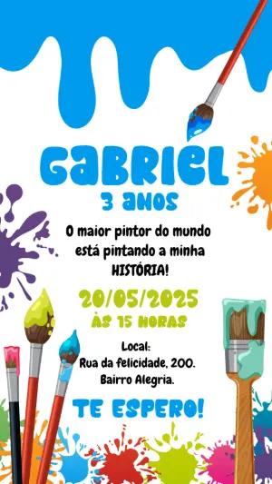 Convite Aniversário Pintando o Sete: Arte e Cores para Editar