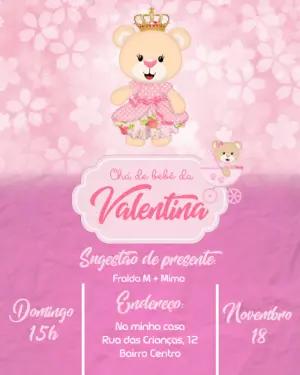 Convite Chá de Bebê Ursinha Princesa para Editar Online