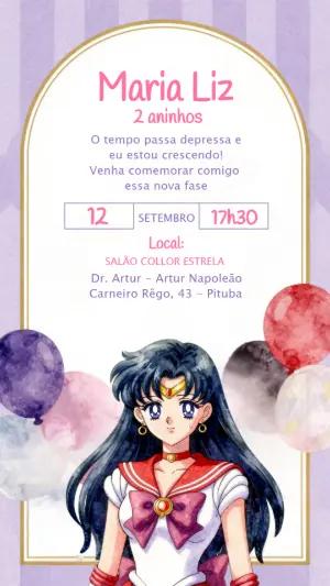 Convite de Aniversário Sailor Mars Editável para Menina