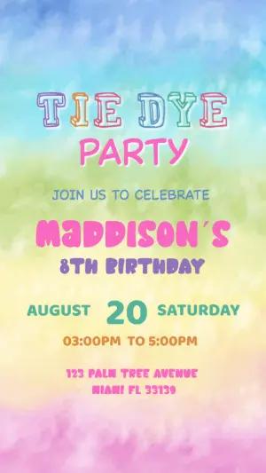 Editable Tie Dye Birthday Invitation for a Colorful Party