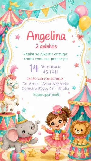 Convite de Aniversário Circo Rosa Aquarela para Editar