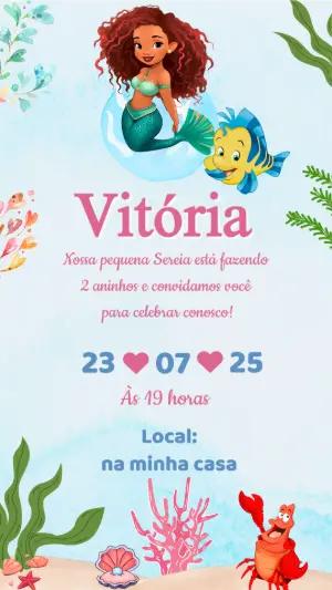 Convite Animado Aniversário Pequena Sereia para Editar Online