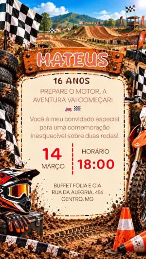 Convite de Aniversário Motocross Radical: Modelo Editável