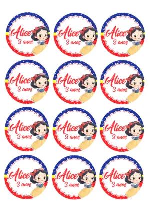 Adesivo Redondo Branca de Neve para Editar Online