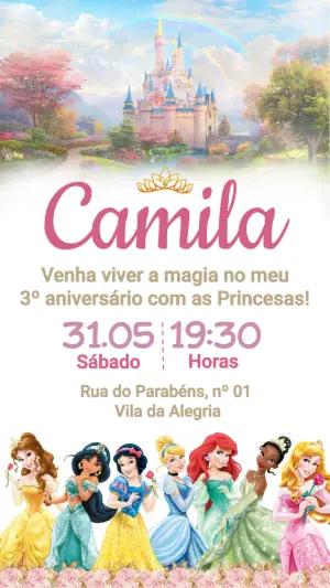 Convite Animado Princesas Disney para Aniversário Editável