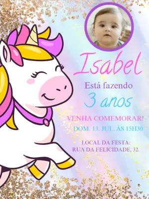 Convite Aniversário Unicórnio com Foto para Editar