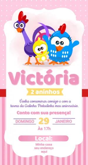 Convite de Aniversário Galinha Pintadinha Rosa Editável