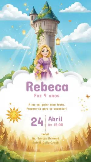 Convite Digital Festa Rapunzel e a Torre Encantada para Editar