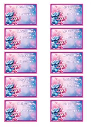 Etiqueta Escolar Stitch e Angel Fofa para Editar e Imprimir