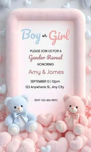 Editable Gender Reveal Invitation with Teddy Bears