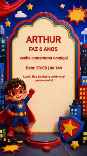 Convite de Aniversário Super Herói para Editar