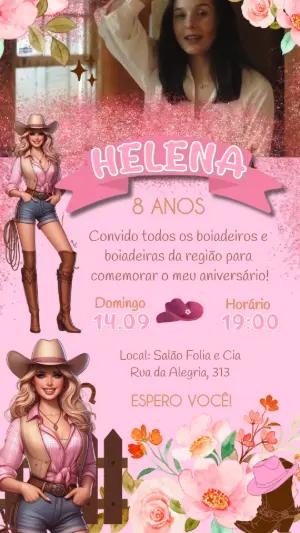 Convite Animado de Aniversário Boiadeira para Editar