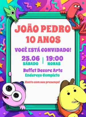 Convite de Aniversário Smiling Friends Colorido para Editar