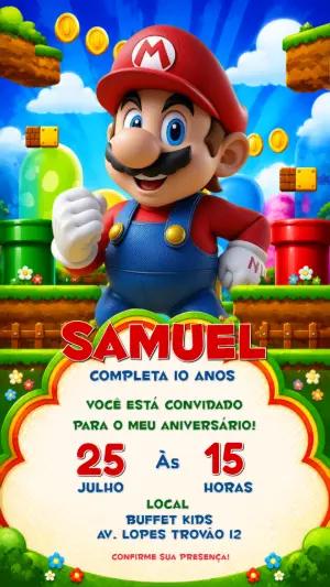 Convite de Aniversário Super Mario 3D Editável