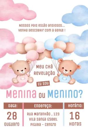 Convite Chá Revelação Ursinhos Aquarela para Editar