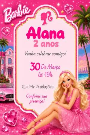 Convite Digital Barbie Rosa Glamour Editável para Aniversário