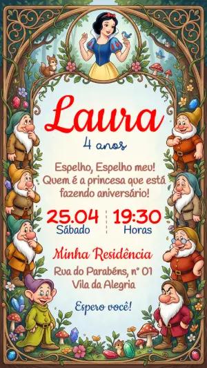 Convite de Aniversário Branca de Neve Clássico Editável