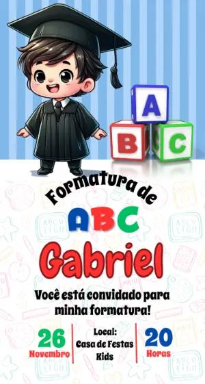 Convite Formatura ABC Menino Chibi Editável