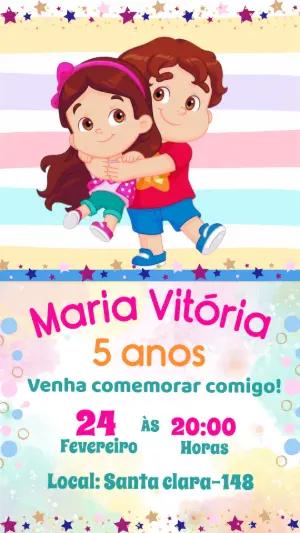 Convite de Aniversário Maria Clara e JP Colorido para Editar