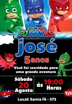 Convite de aniversário PJ Masks colorido para editar