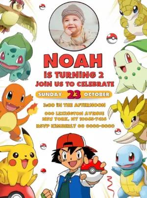 Pokémon Birthday Invitation with Photo - Editable Template