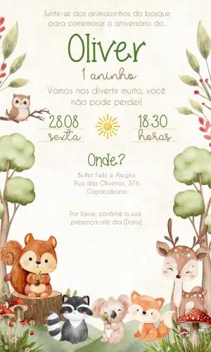 Convite Animado Aniversário Bosque Encantado para Editar