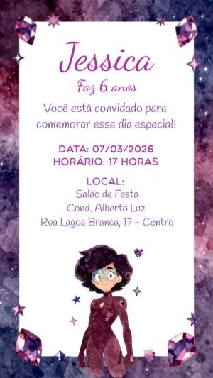 Convite de Aniversário Super-Heroína Galáctica Editável