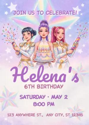 Guerreiras do K-Pop Star Birthday Invitation Template to Edit