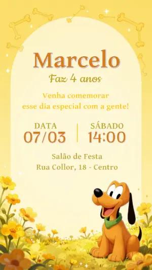 Convite de Aniversário Infantil do Pluto Amarelo para Editar
