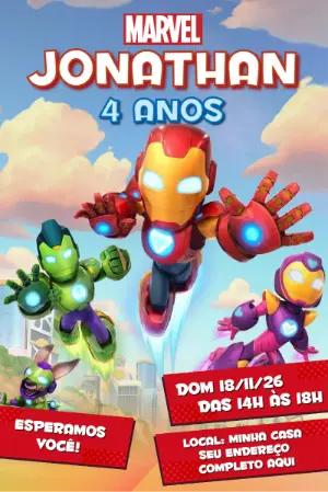 Convite de Aniversário Homem de Ferro e Amigos Editável