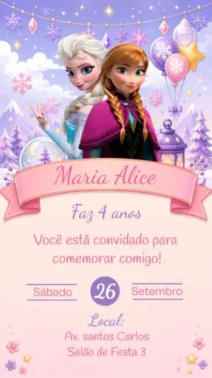 Convite de Aniversário Frozen com Elsa e Anna para Editar
