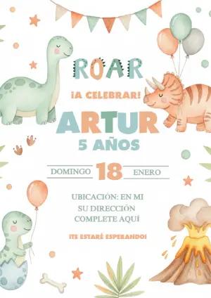 Invitación de Cumpleaños Dinosaurios Acuarela para Editar