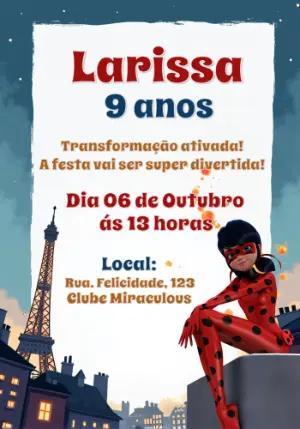Convite de Aniversário LadyBug Miraculous para Editar Online