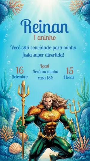 Convite Aniversário Aquaman: Modelo Digital para Editar