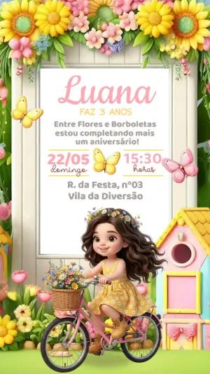 Convite de Aniversário Jardim Encantado com Menina Editável