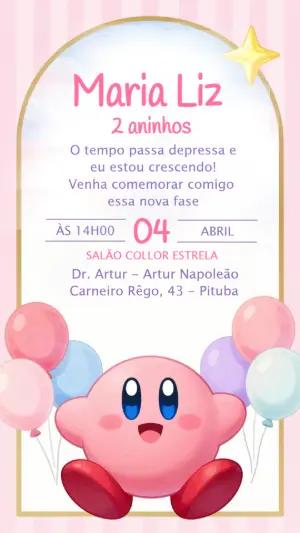 Convite Digital Aniversário Infantil Kirby Editável