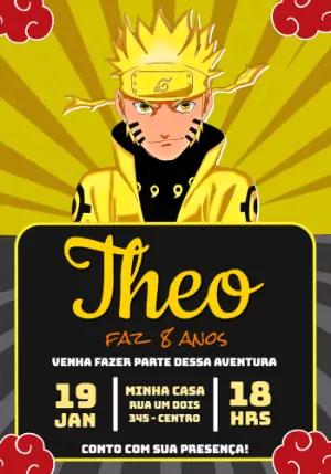 Convite de Aniversário Naruto Dourado para Editar Online