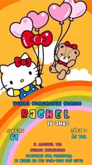 Convite Animado Aniversário Hello Kitty para Editar Online