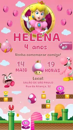 Convite de Aniversário Princesa Peach Editável Online