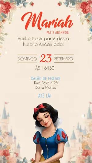 Convite Digital Branca de Neve Encantado Modelo Editável