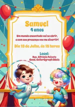 Convite de Aniversário Circo com Personagens para Editar Online